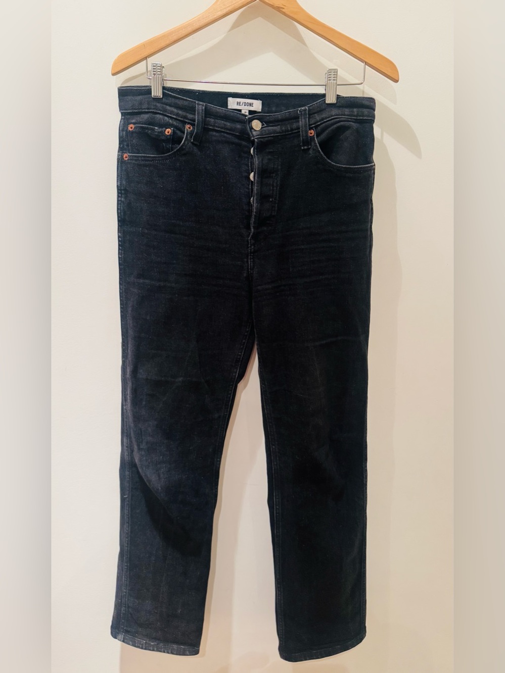 Re/Done stonewash black 5 button-fly high-rise loose jeans. Size 29.